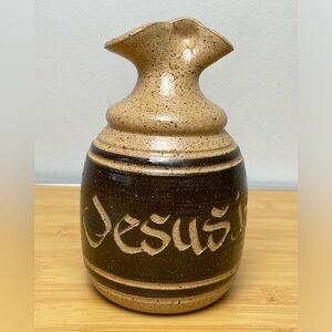 Vintage Rusterholtz Art Pottery Oil Lamp Vase Signed 1985 Jesus is the light